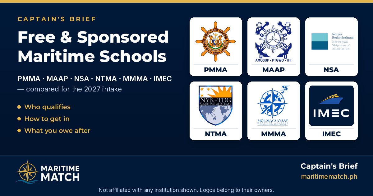 Free and sponsored maritime schools compared: PMMA, MAAP, NSA, NTMA, MMMA, IMEC
