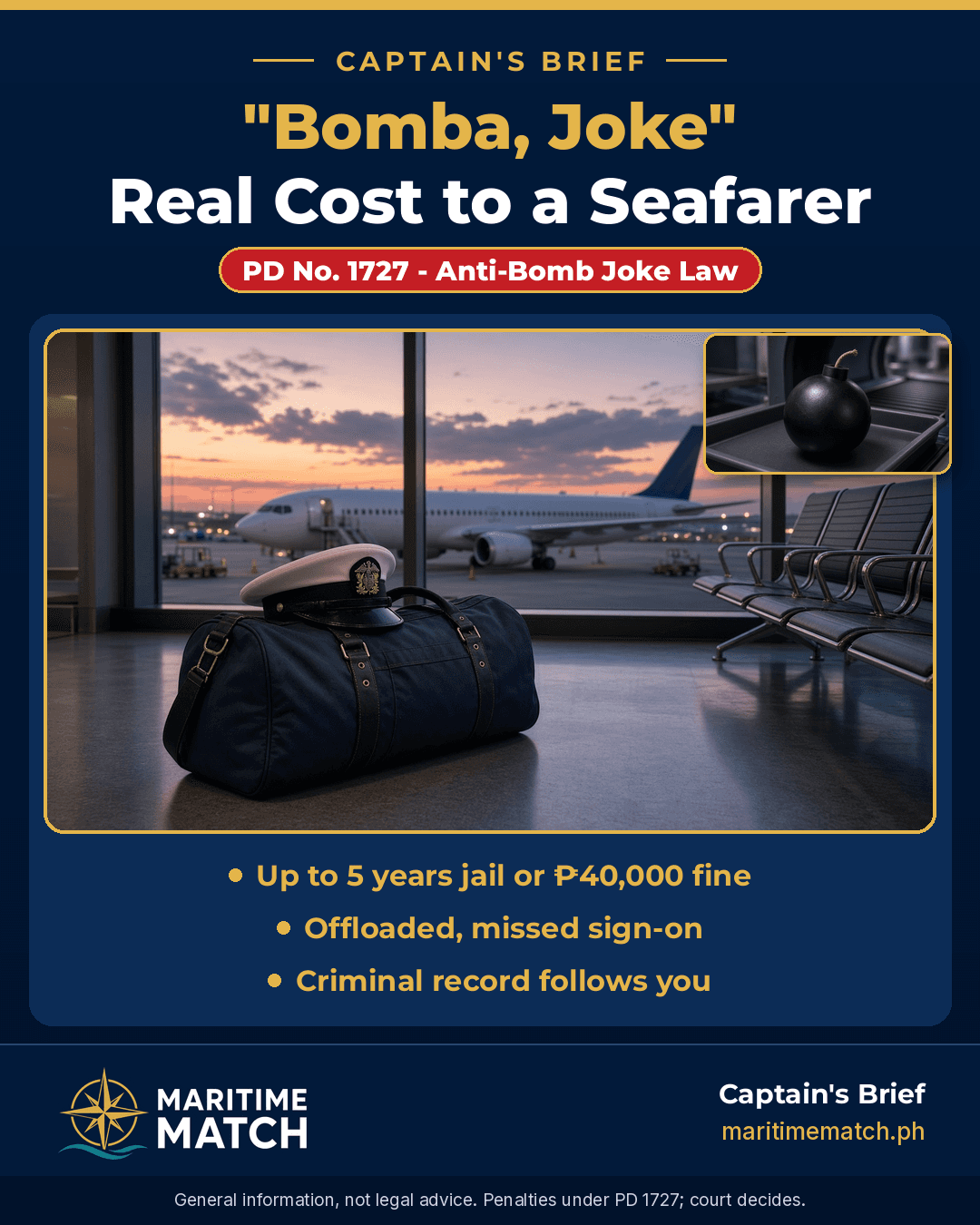 Captain's Brief: Anti-Bomb Joke Law (PD 1727) — real cost to a seafarer, NAIA to your ship.