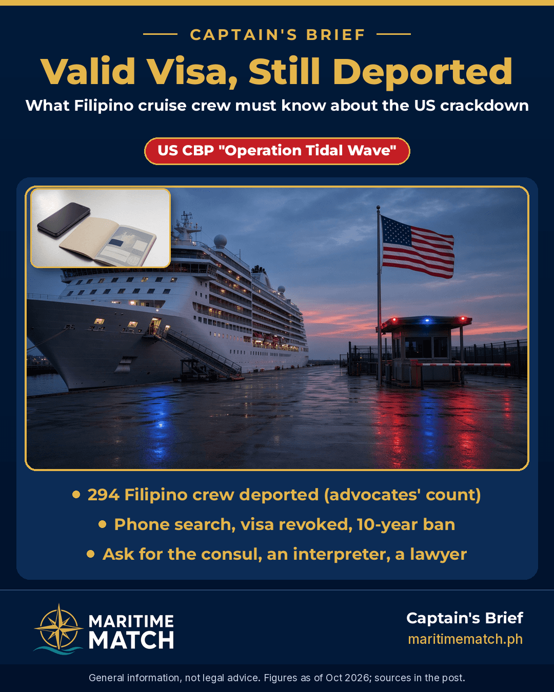 Captain's Brief: Valid visa, still deported — US Operation Tidal Wave and Filipino cruise crew rights.
