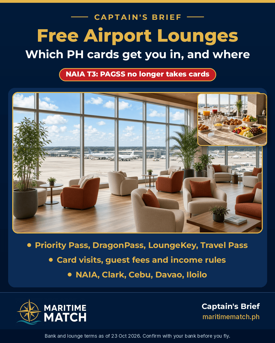 Captain's Brief: airport lounges and Philippine credit cards for seafarers and OFWs.
